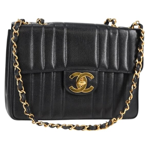 CHANEL Matelasse Mademoiselle Chain Bag Grained Calf Skin Black Gold CC Auth... - Picture 1 of 16